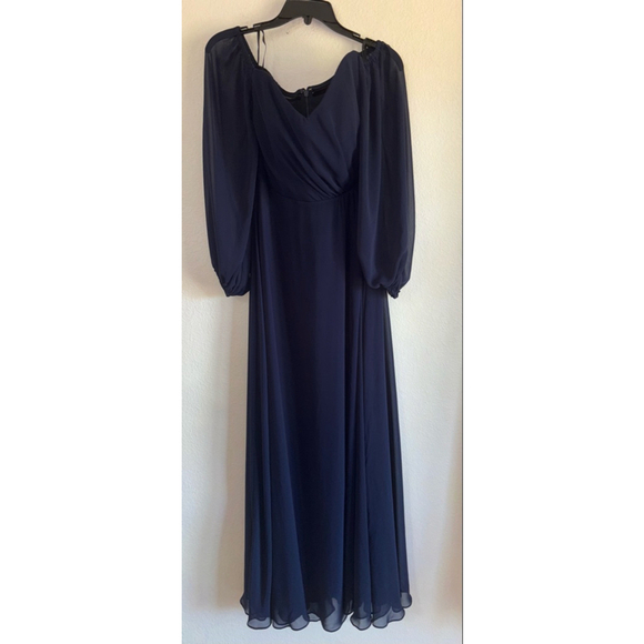 NEW Dessy Collection size 8 Long Sleeve Chiffon Gown Maxi Dress Midnight Navy - Picture 4 of 8